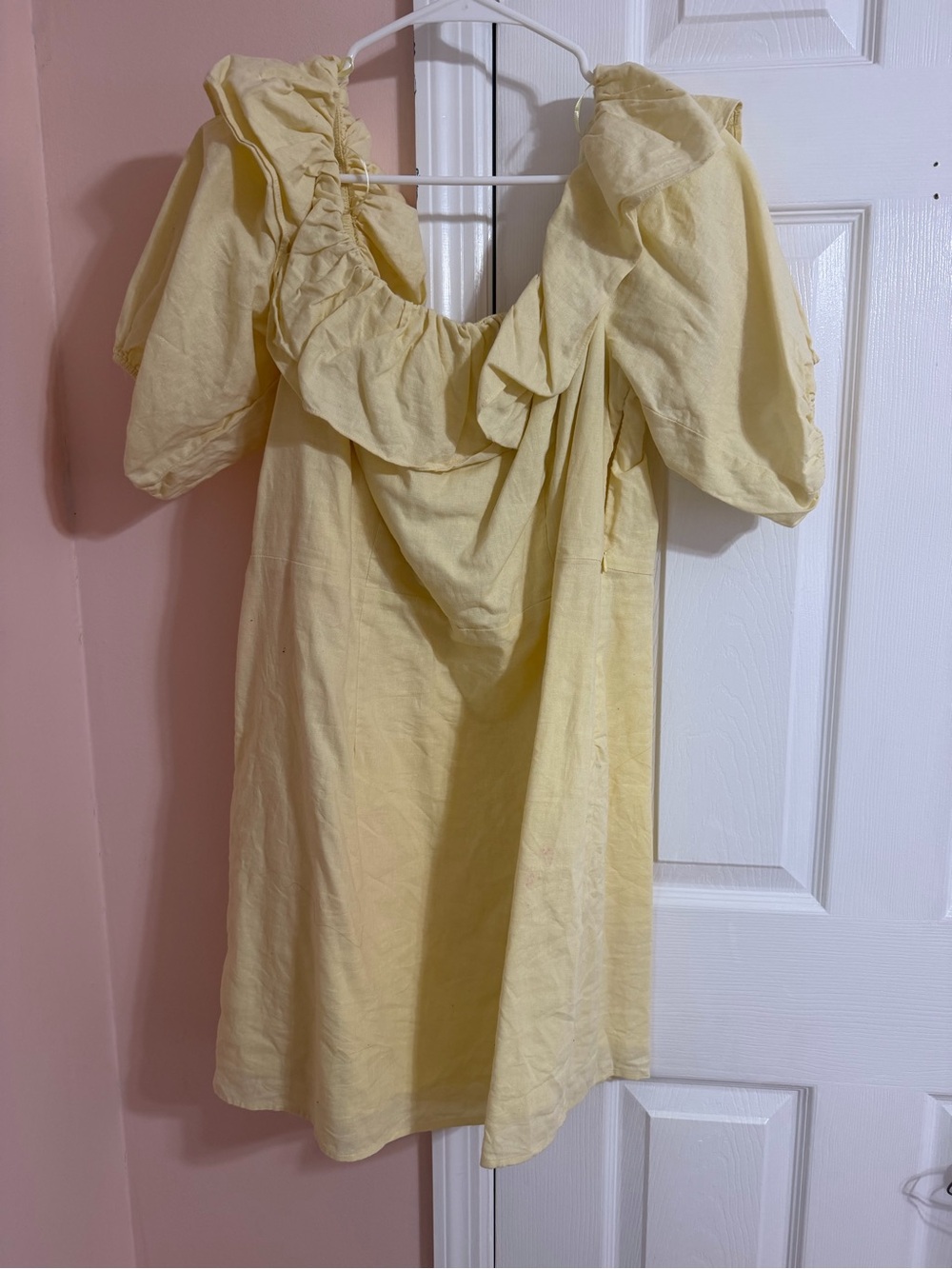 Yellow Ruffle Off-Shoulder Mini Dress - Picture 2 of 6